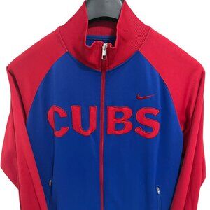 MLB Chicago Cubs Full Zip Dri Fit Track Jacket Size Large Mock Collar Blue Red
